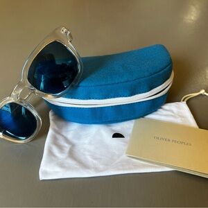 OLIVER PEOPLES CABRILLO CLEAR FRAME BLUE POLARIZED LENS WITH CASE